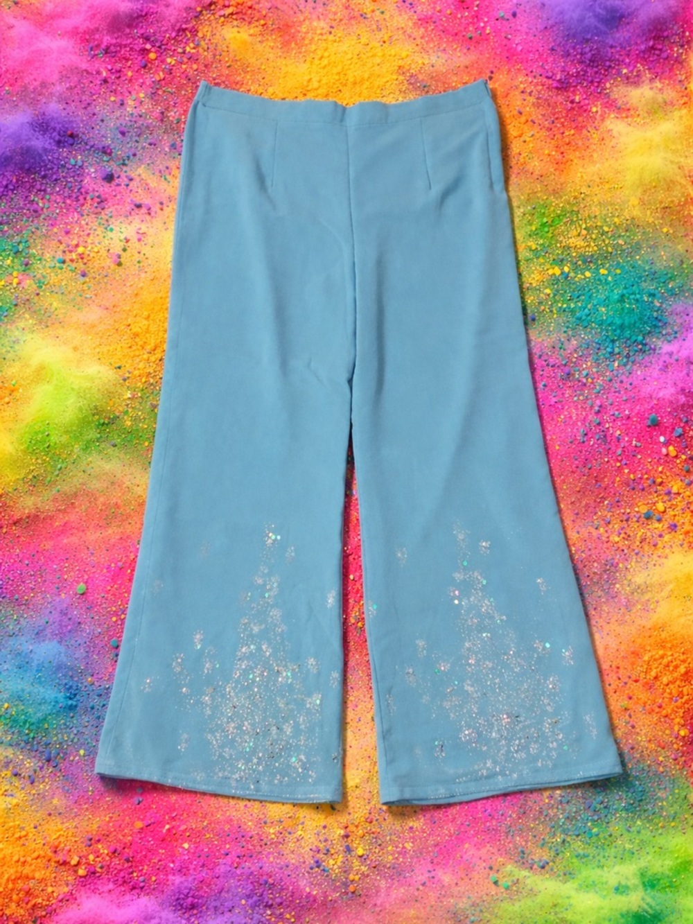 Woman’s Blue Indian Embroidered Hem Wide-Leg Bottoms
